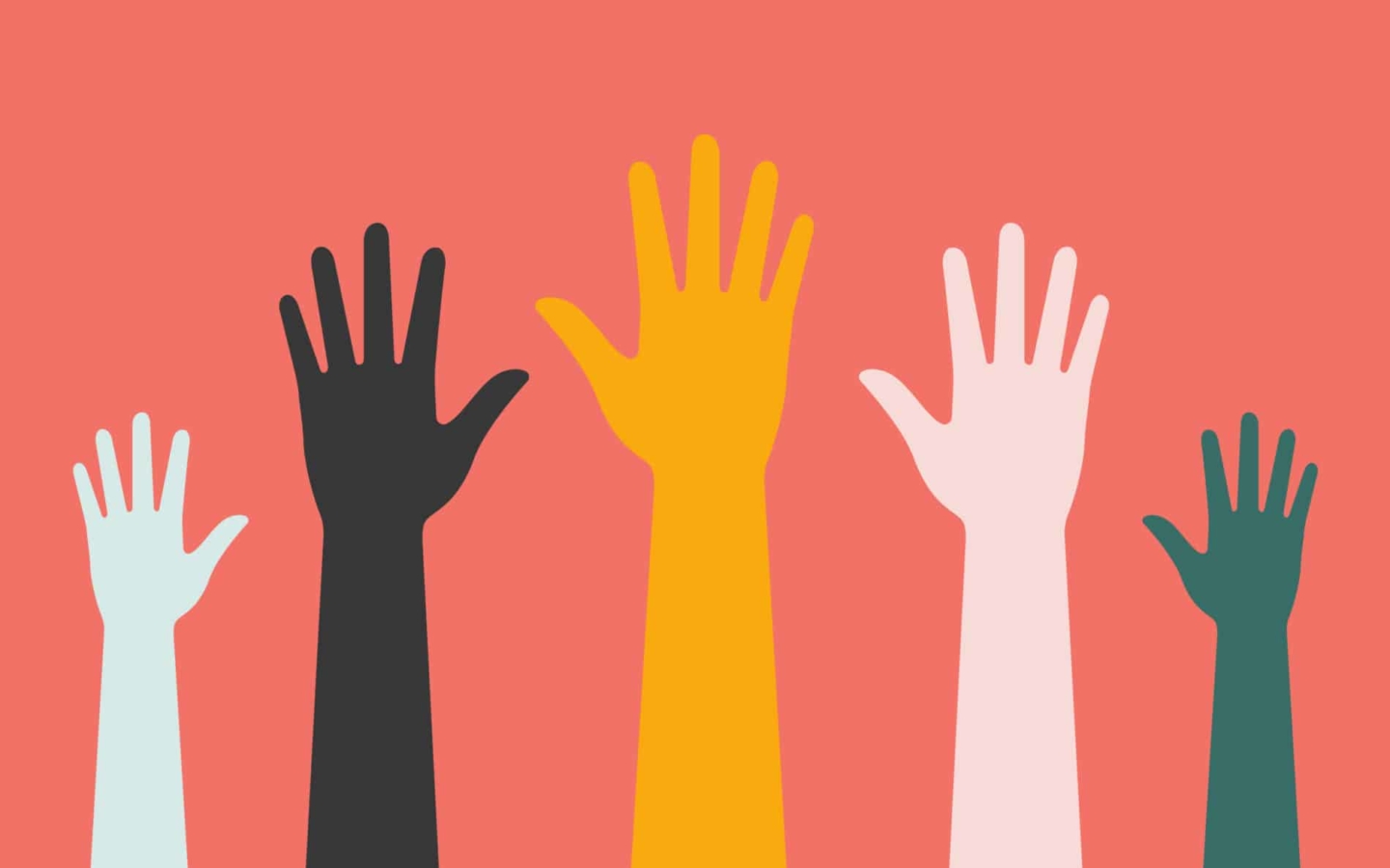 Five raised hands to signify inclusion.