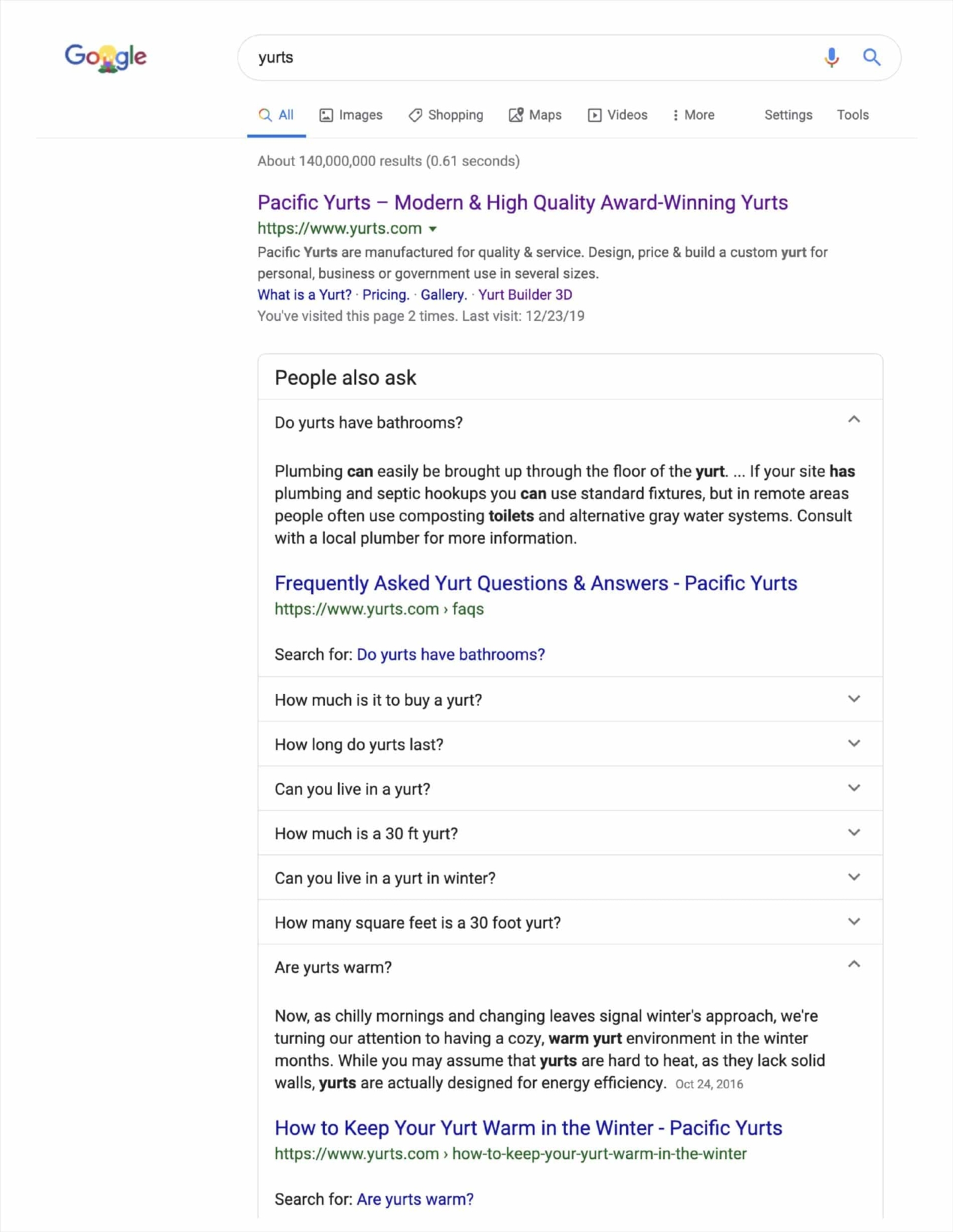 yurts google screenshot