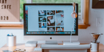 Home office with computer and desk