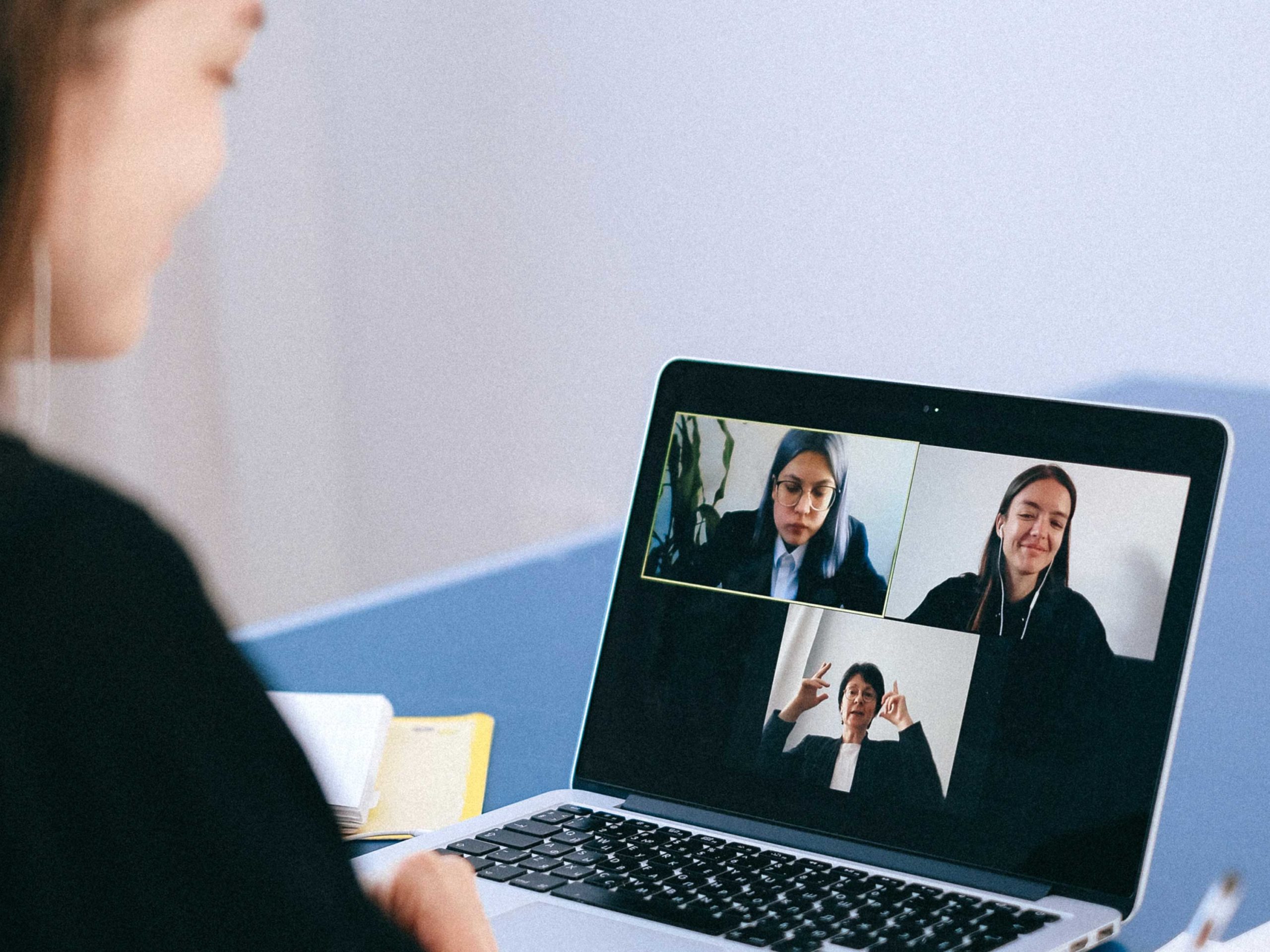 person on small video call