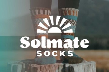 Solmate Socks logo over image of person wearing Solmate Socks
