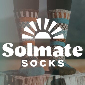 Solmate Socks logo over image of person wearing Solmate Socks
