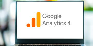 Computer screen showing the Google Analytics 4 logo.