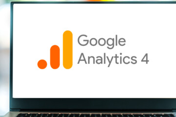 Computer screen showing the Google Analytics 4 logo.