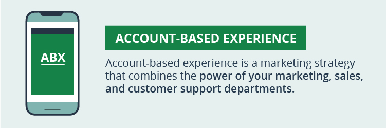 Graphic that says, "Account-based experience: account-based experience is a marketing strategy that combines the power of your marketing, sales, and customer support departments."