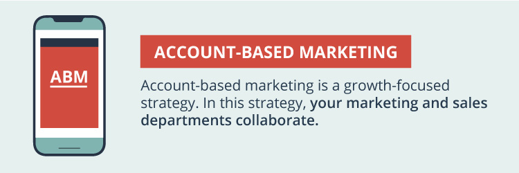 Graphic that says, "Account-based marketing: account-based marketing is a growth-focused strategy. In this strategy, your marketing and sales departments collaborate."