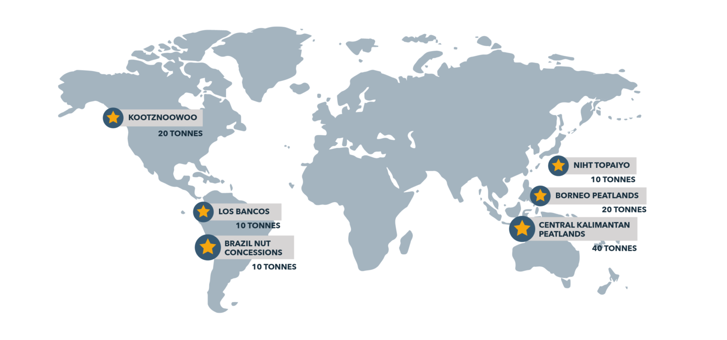 A map of specific geographic regions in which Mad Fish's 100 tonners of CO2 carbon credits in 2022 made an impact.