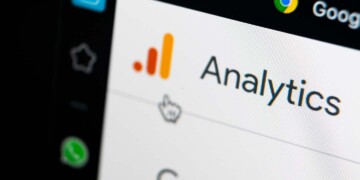 Google Analytics logo on a laptop computer.