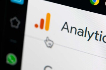 Google Analytics logo on a laptop computer.