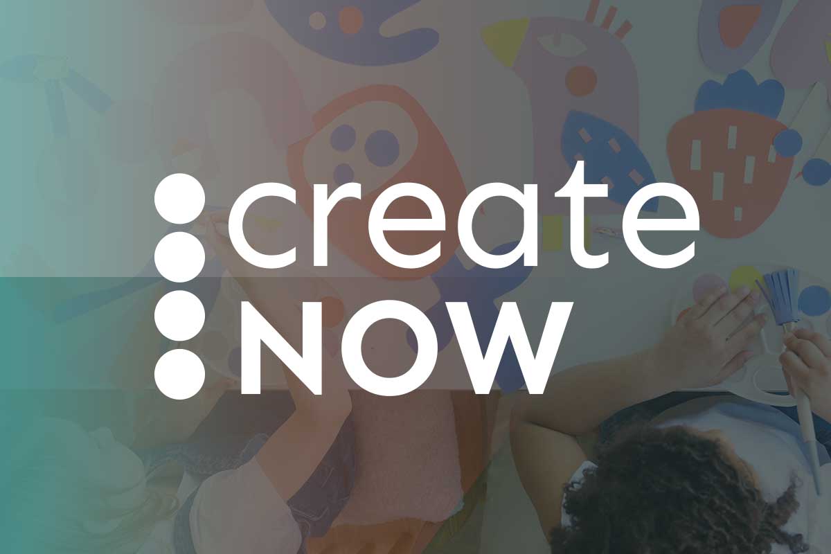 An image of two children paining in the background with Create Now logo overlaid on top.