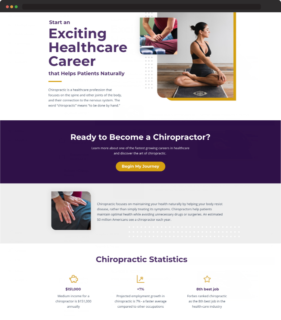 The landing page for Palmer College of Chiropractic that was designed by Mad Fish Digital.