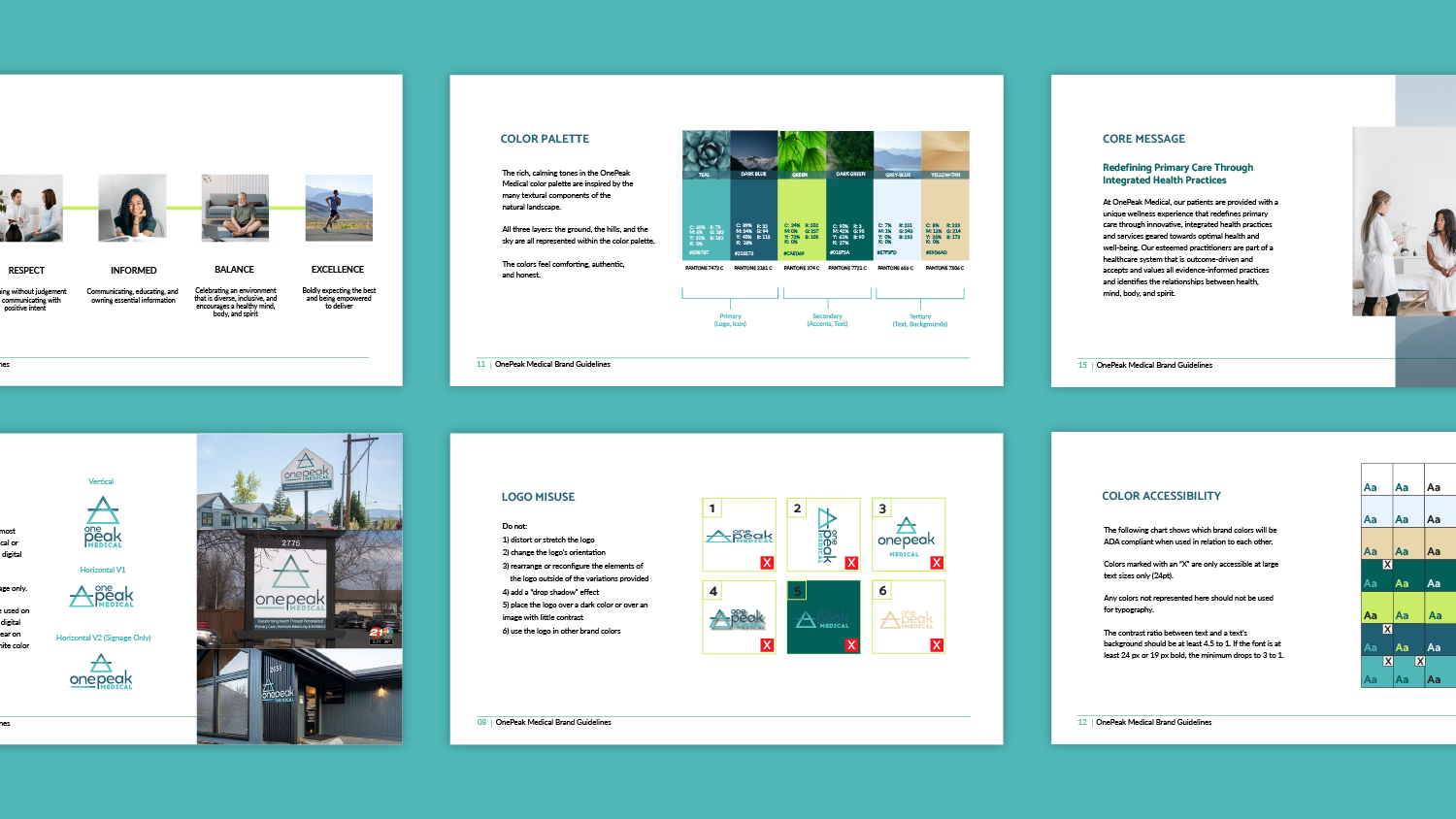 OnePeak Medical brand guidelines designed by Mad Fish Digital.
