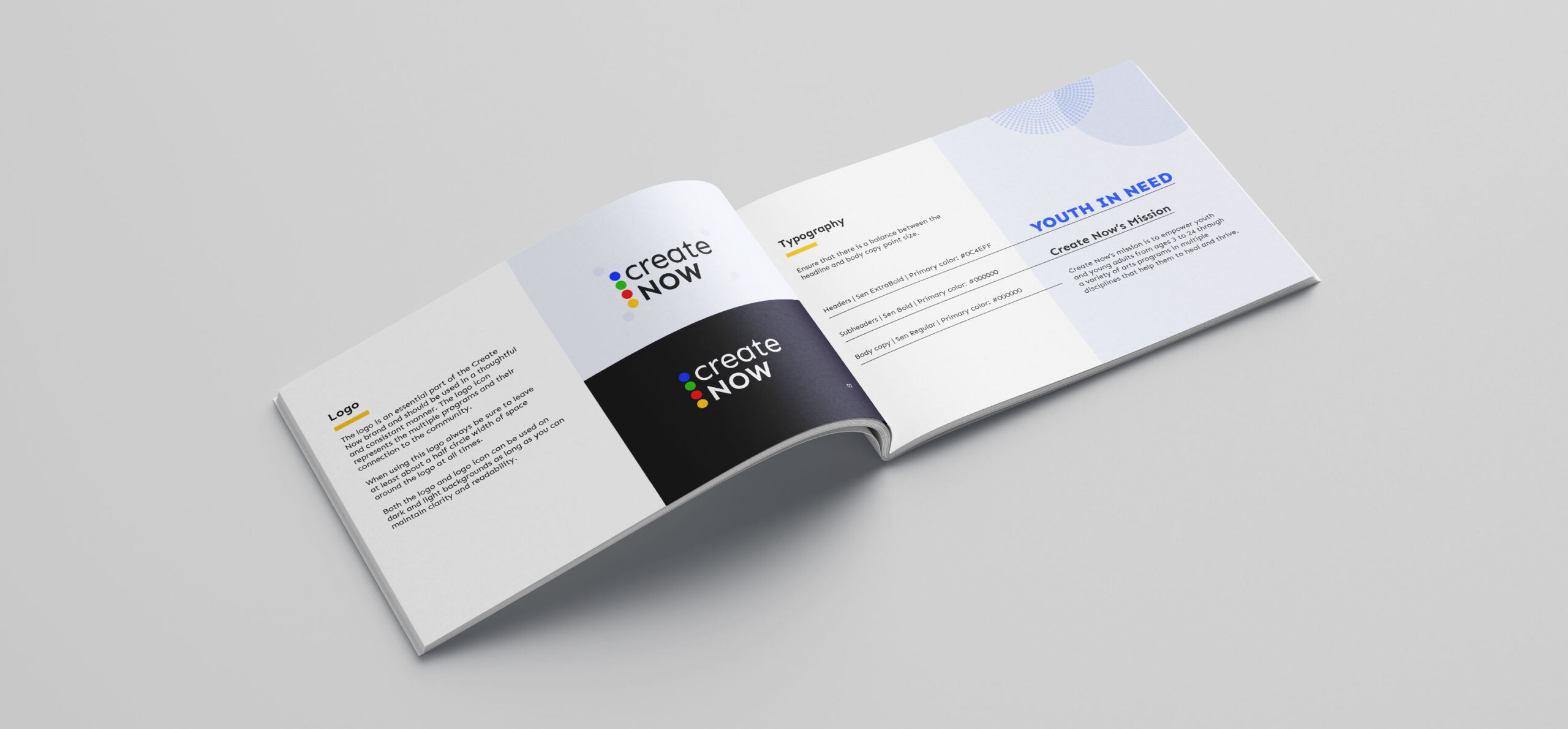 Mad Fish Digital's brand guidelines booklet for Create Now.