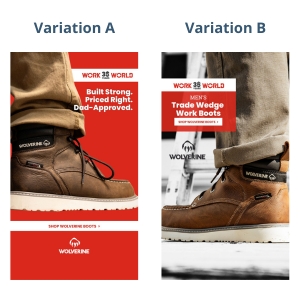 Two variations online ads about work boots.