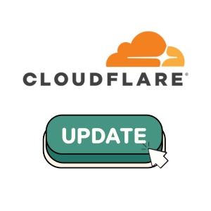 Cloudflare logo with green update button.