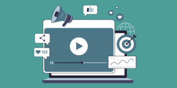 Illustration of laptop with various forms of video media icons
